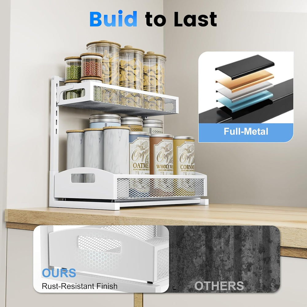 Petiza Metal Under Sink Organizer, Pull Out Cabinet Organizer Rack with Silk-...
