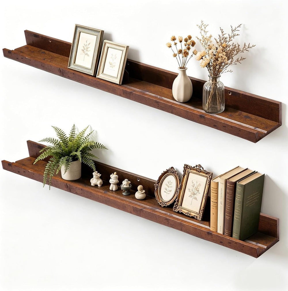Muzilife 45.3" Large Floating Shelves Wood Wall Shelf with Lip, 2Pcs, Brown