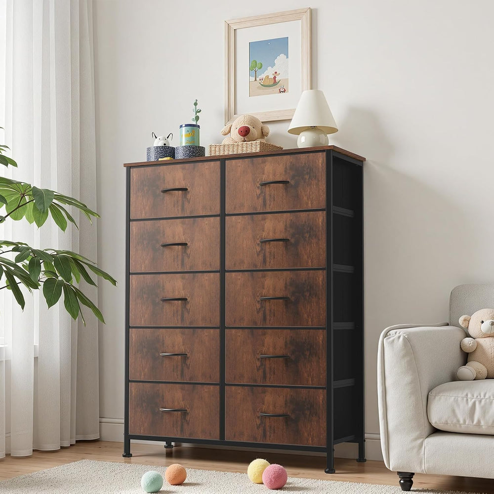 Sweetcrispy 10 Drawer Tall Dresser for Bedroom & Living Room, Brown
