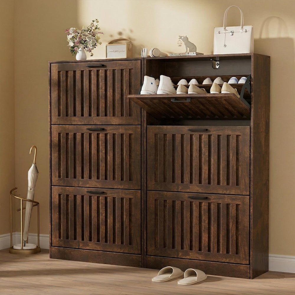 Shoe Storage Cabinet for Entryway Narrow Shoe Rack Cabinet 3 Flip Drawers