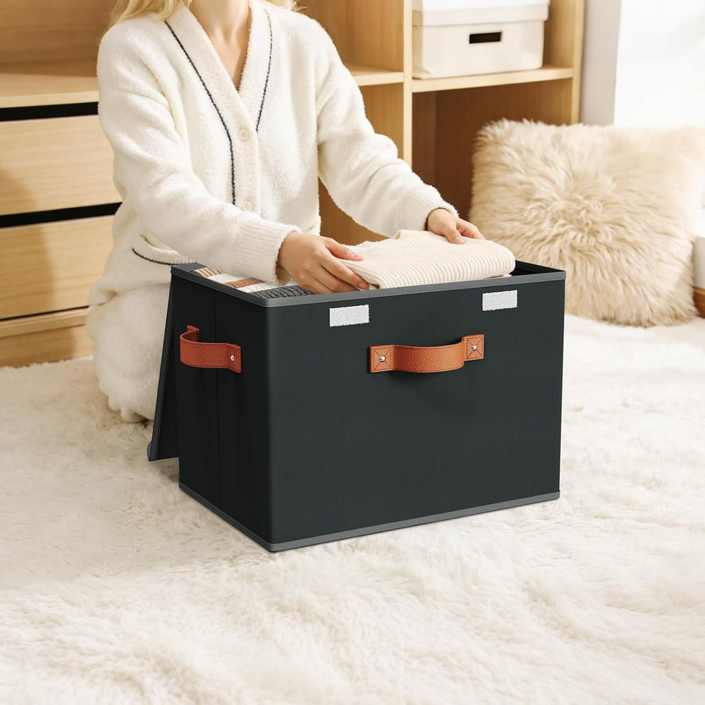 Univivi Fabric Storage Cubes with Lids, Stackable Storage Box, Black, 3 PCS