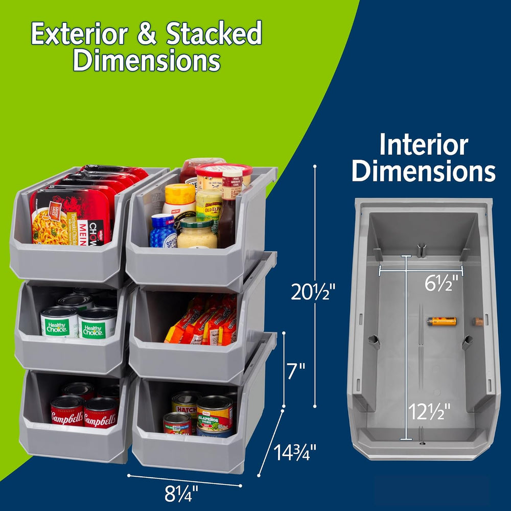 ReadySpace Large Stackable Plastic Storage Bins, 6-Pack, Grey