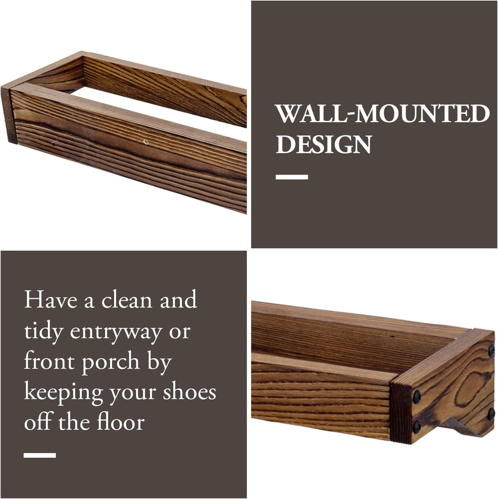 MyGift 30 Inch Rustic Burnt Wood Wall Shoe Rack Set of 4 Holds 12 Pairs