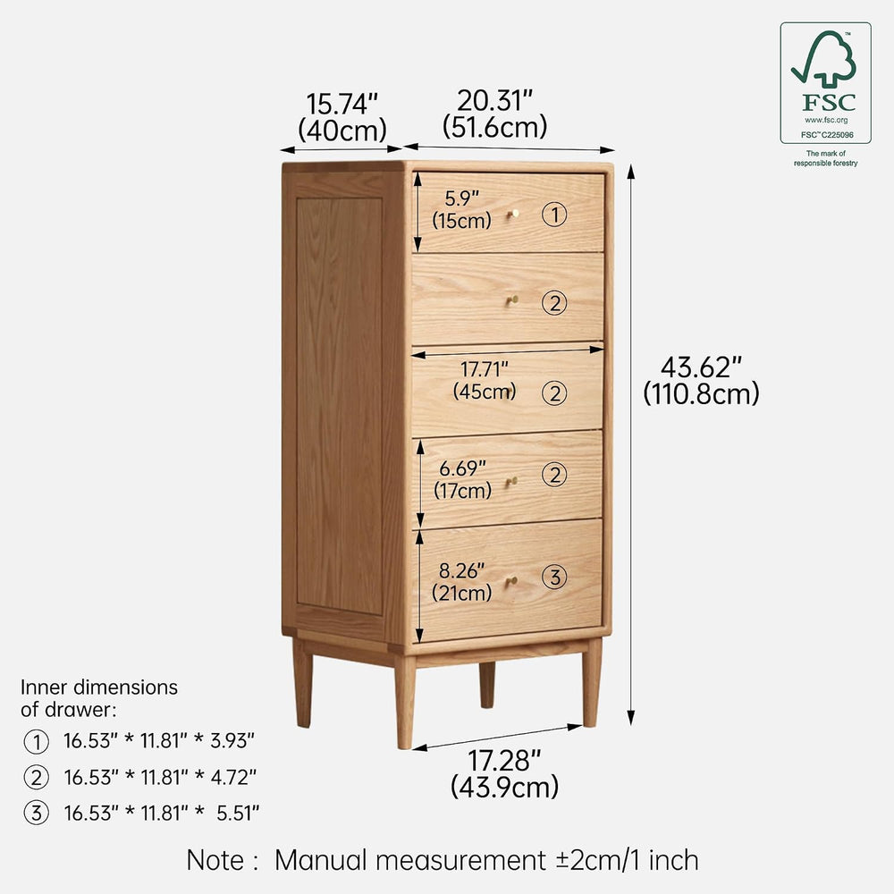 Solid Oak Wood Dresser, 5 Drawer Dresser for Bedroom, Solid Wood Nightstand w...