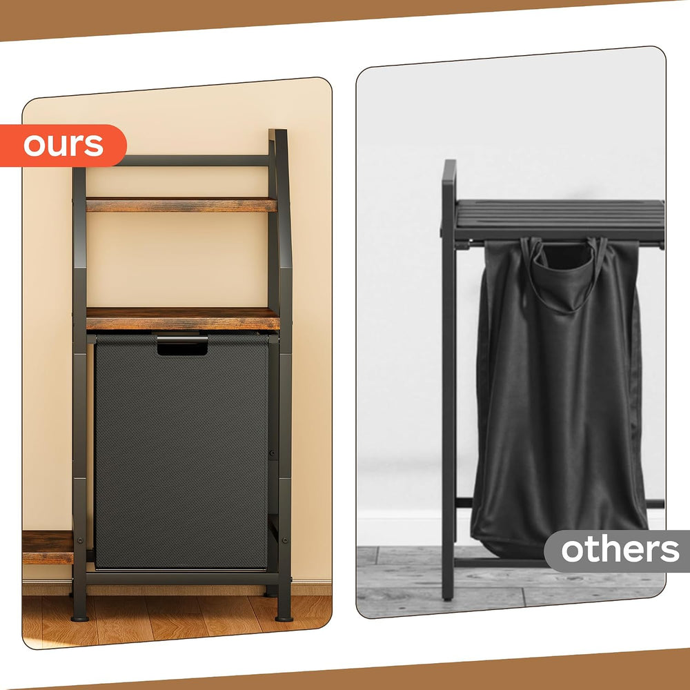 Laundry Hamper with Hanging Rack and 3 Shelves, Large Laundry Storage Basket,...