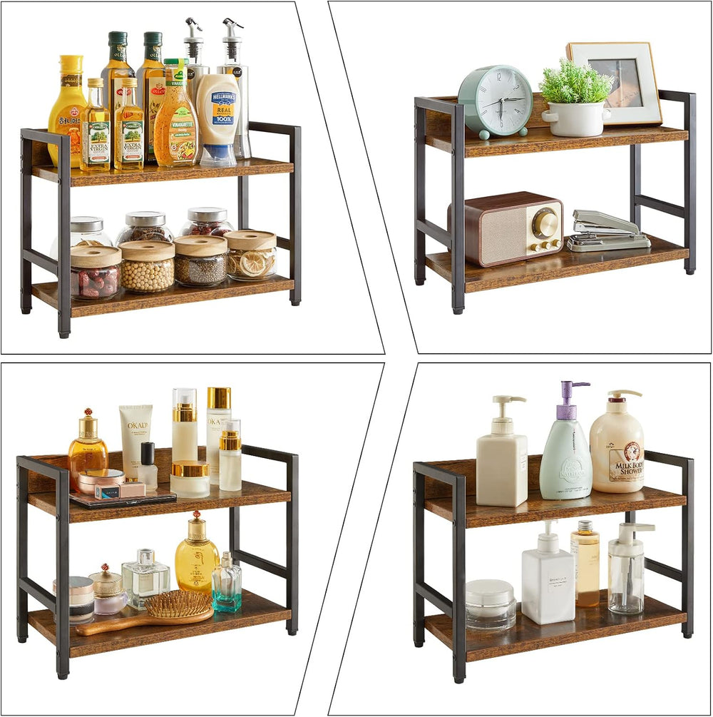 IBUYKE 2-Tier Spice Rack,Kitchen Countertop Organizer,Brown TLJ002H