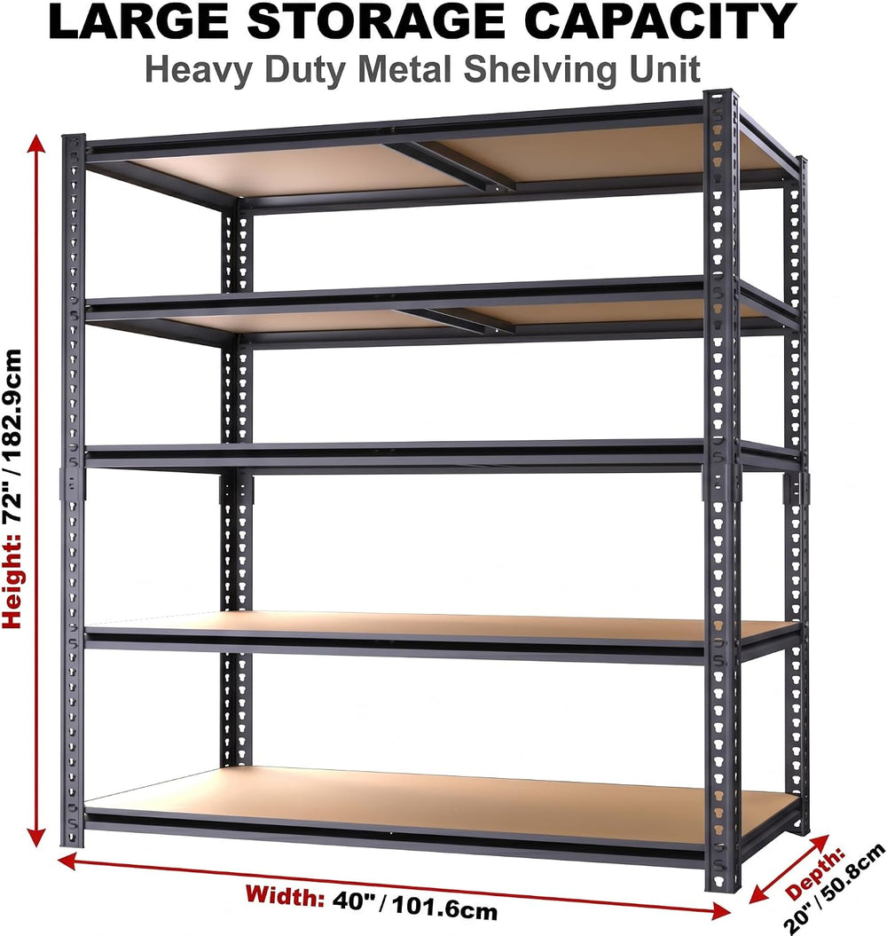 Storage Shelves Unit,40" W 5-Tier Garage Shelving Heavy Duty Metal Adjus...