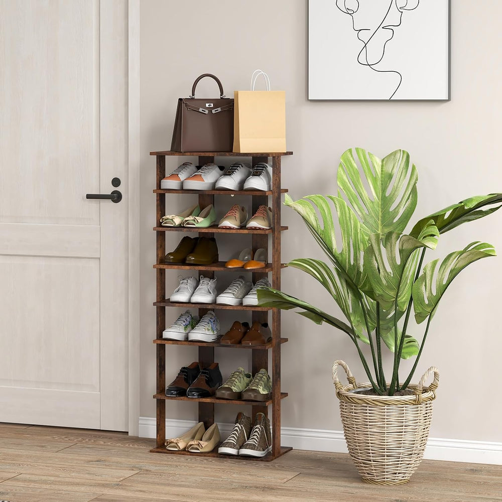 Tangkula 8-Tier Vertical Shoe Rack, Space-Saving Corner Shoe Organizer for 14...