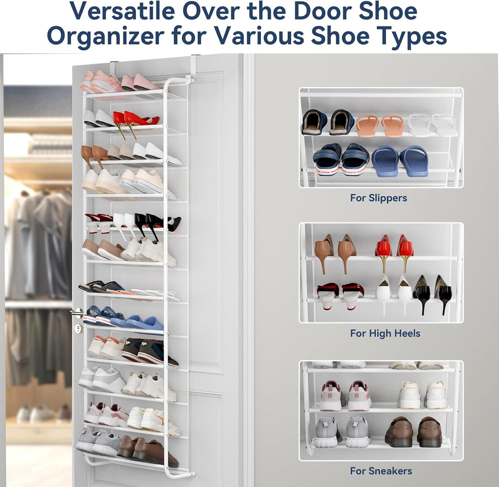 Whitmor 36 Pair Over the Door Shoe Rack,12 Tier Hanging Shoe Organizer with M...