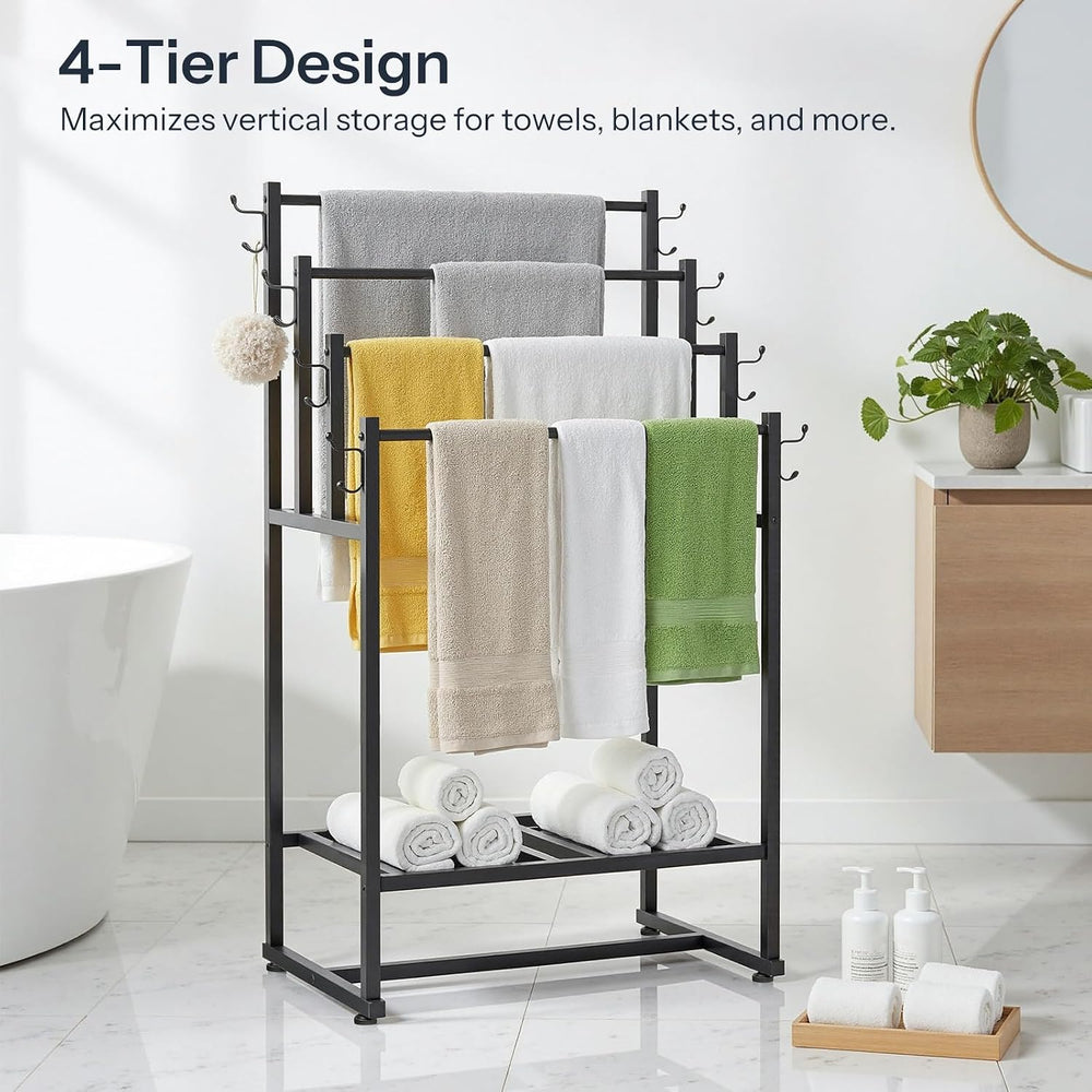 HOOBRO 4-Tier Free Standing Towel Rack for Bathroom, Blanket Rack Stand, 23.6...