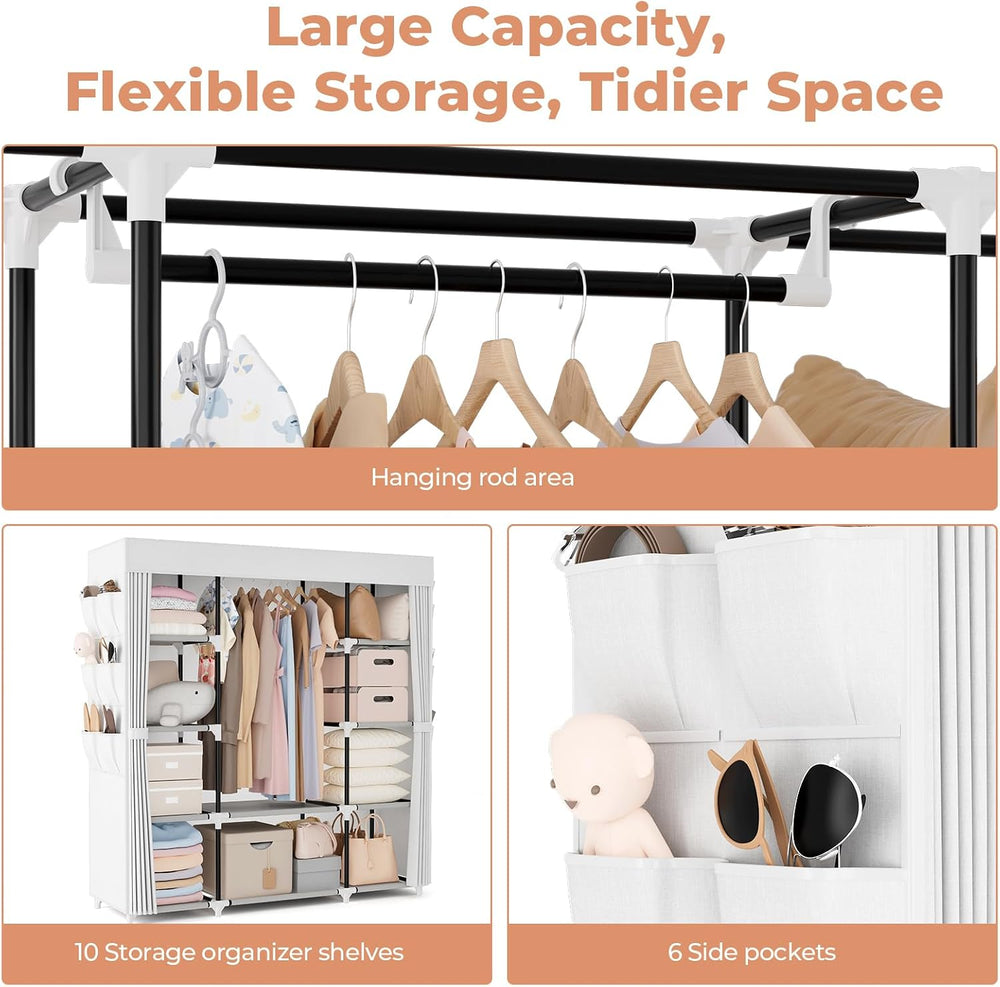 VTRIN Portable Closet Wardrobe for Hanging Clothes 57.3 Inch Large Capacity C...