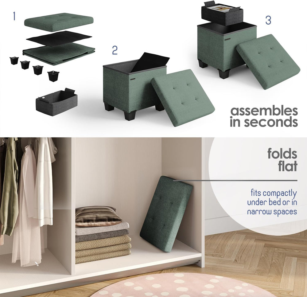 Storage Ottoman Cube with Small Bin, 15-in Square Ottoman with Storage for Li...