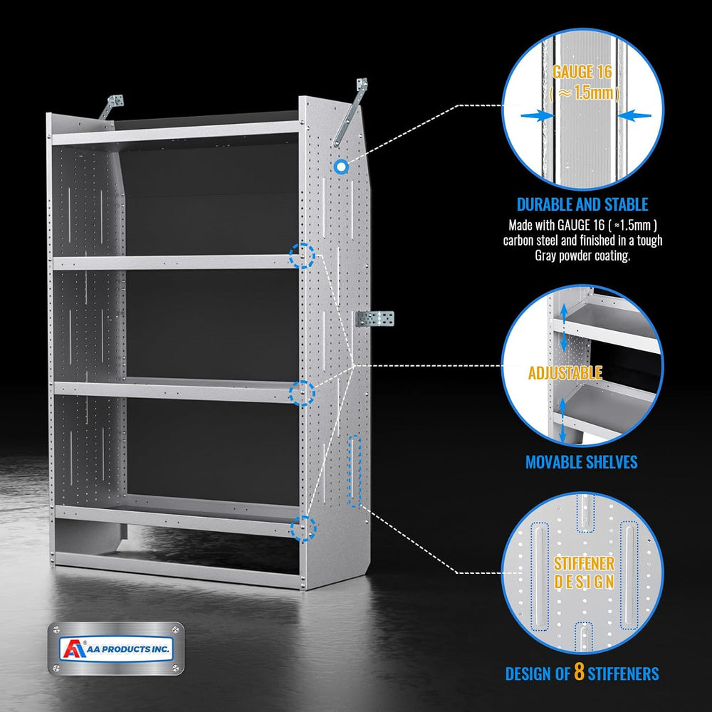 AA Products Model SH-6204 Steel Low/Mid/High Roof Van Shelving Storage System...