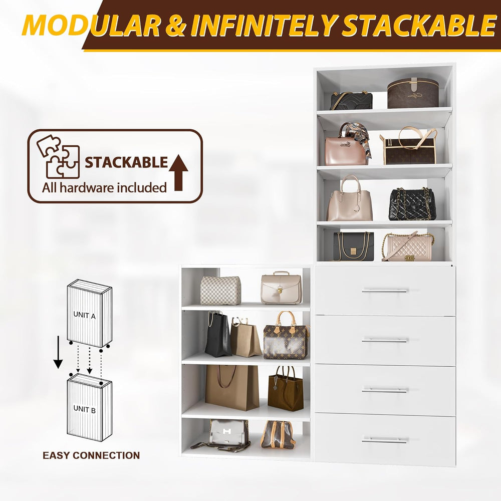 Modular Closet System, 25.5" Wide Wall-Mounted Closet Tower Organizer St...