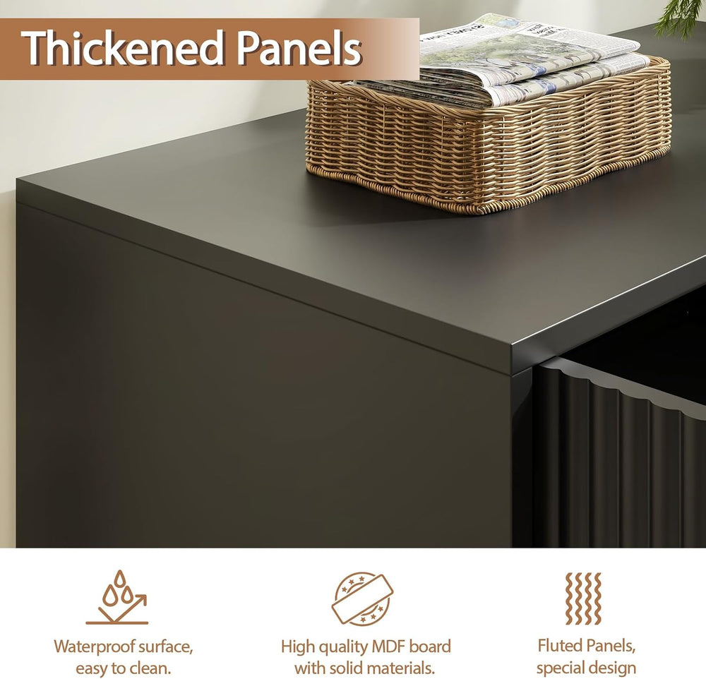 Storage Cabinet with 2 Fluted Doors and Adjustable Shelves, Black, 2pcs丨Moder...