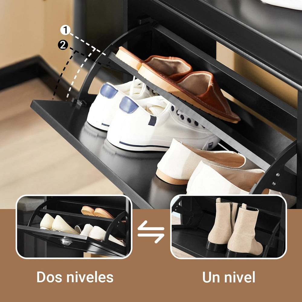 SoBuy Small Shoe Cabinet, Slim Shoe Rack 2 Flip-Drawers, Thin Shoe Storage Cu...