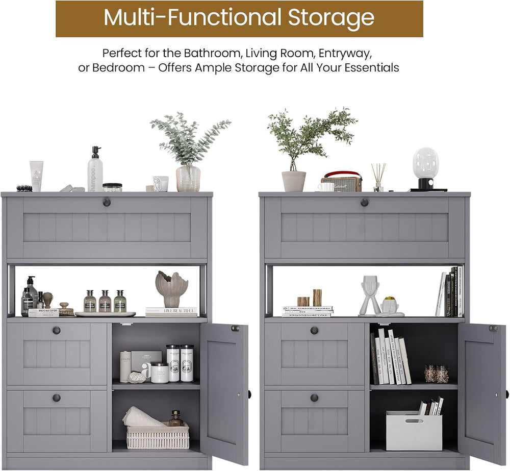 GRUSIGN Bathroom Cabinet, Modern Bathroom Floor Storage Cabinet Organizer wit...