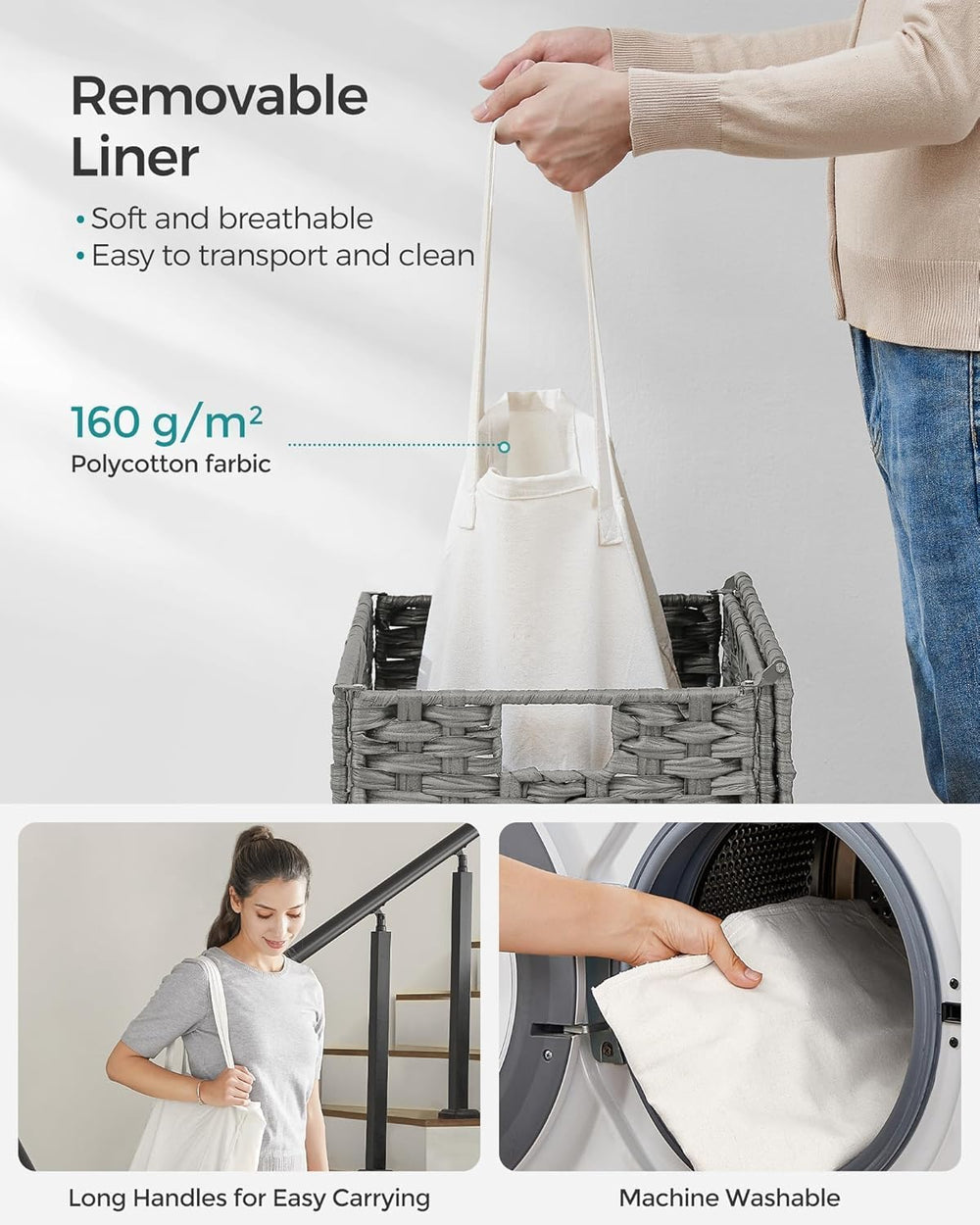 Laundry Basket with Lid, 110 L Large Capacity Hamper, Rattan Laundry Basket w...