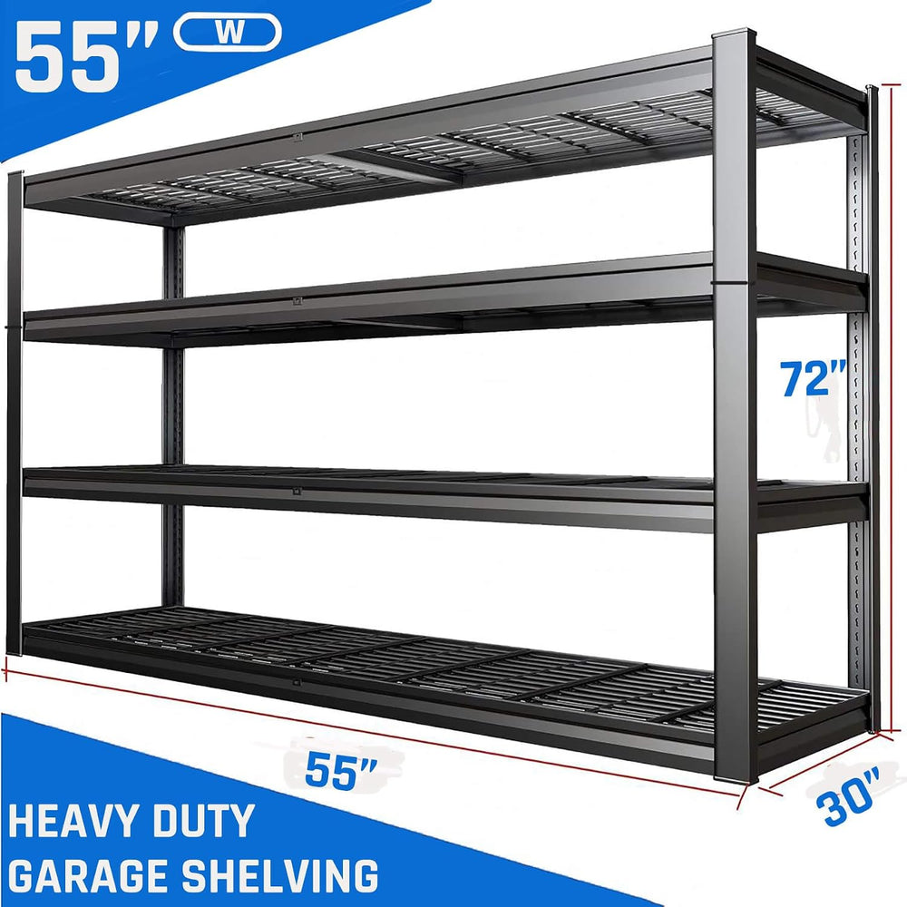 55" W Heavy Duty Garage Shelving 30" D Metal Shelving Unit, 4 Tier ...