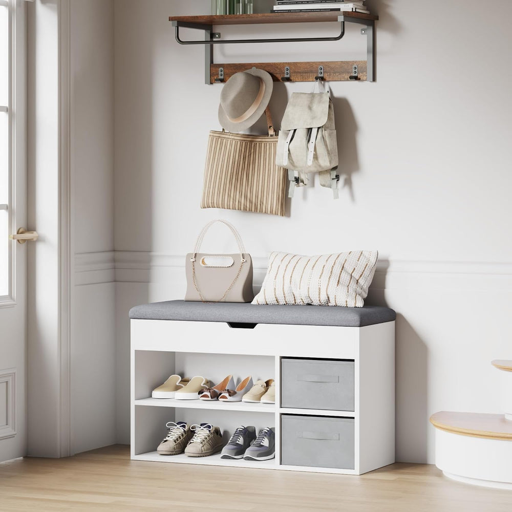 Mondeer Shoe Storage Bench with Seat, Folding Padded Seat, White