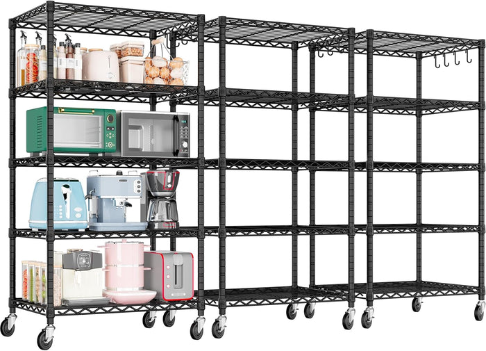 PrimeZone Wire Storage Rack with Wheels, 24"W x 18"D x 75"H Metal Shelving