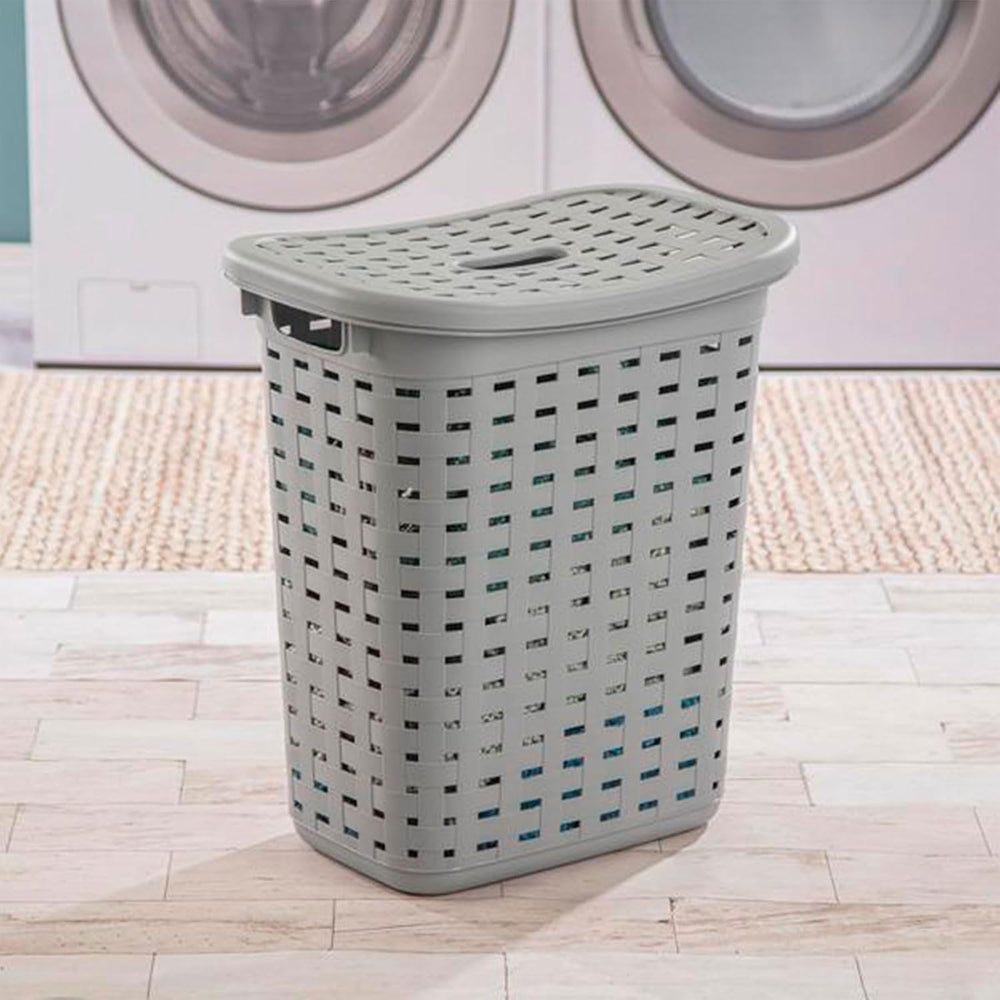 Sterilite Plastic Wicker Style Weave Laundry Hamper, Portable Slim Clothes St...