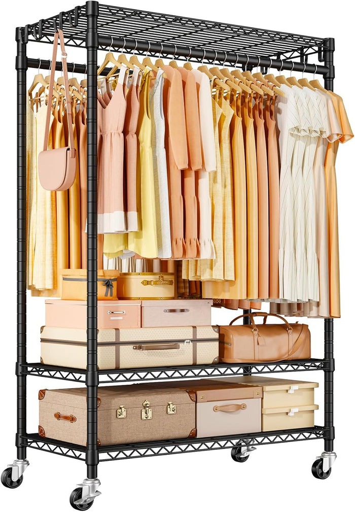 ULIFHOME Clothes Rack, Rolling Clothing Racks for Hanging Clothes, Black
