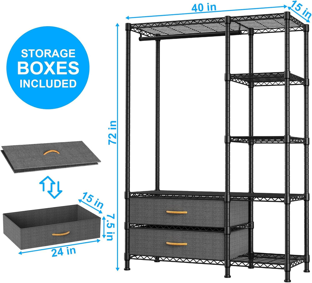 Ulif F3 Heavy Duty Clothes Rack（With Fabric Drawers）Freestanding Clothing Rac...
