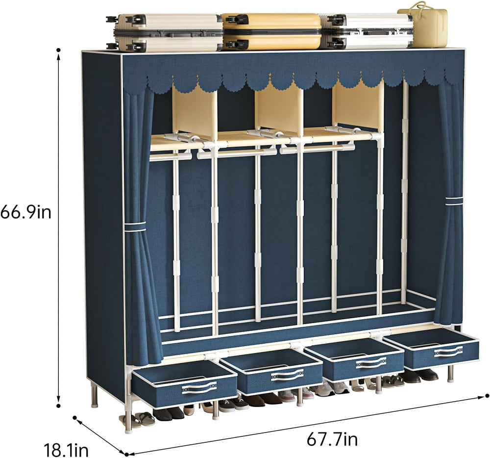 Portable Wardrobe with 4 Drawers and 3 Shelves, 67 Inch Large Capacity Freest...
