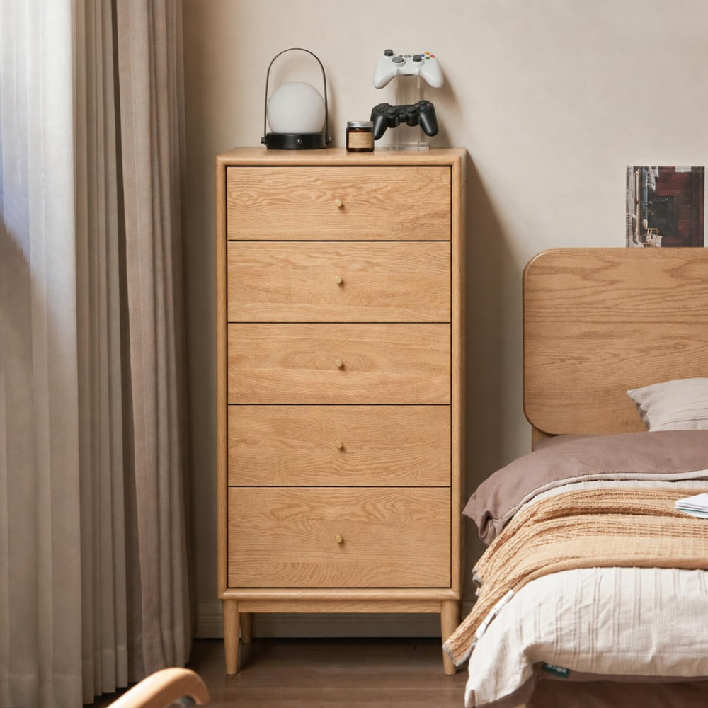 Solid Oak Wood Dresser, 5 Drawer Dresser for Bedroom, Solid Wood Nightstand w...