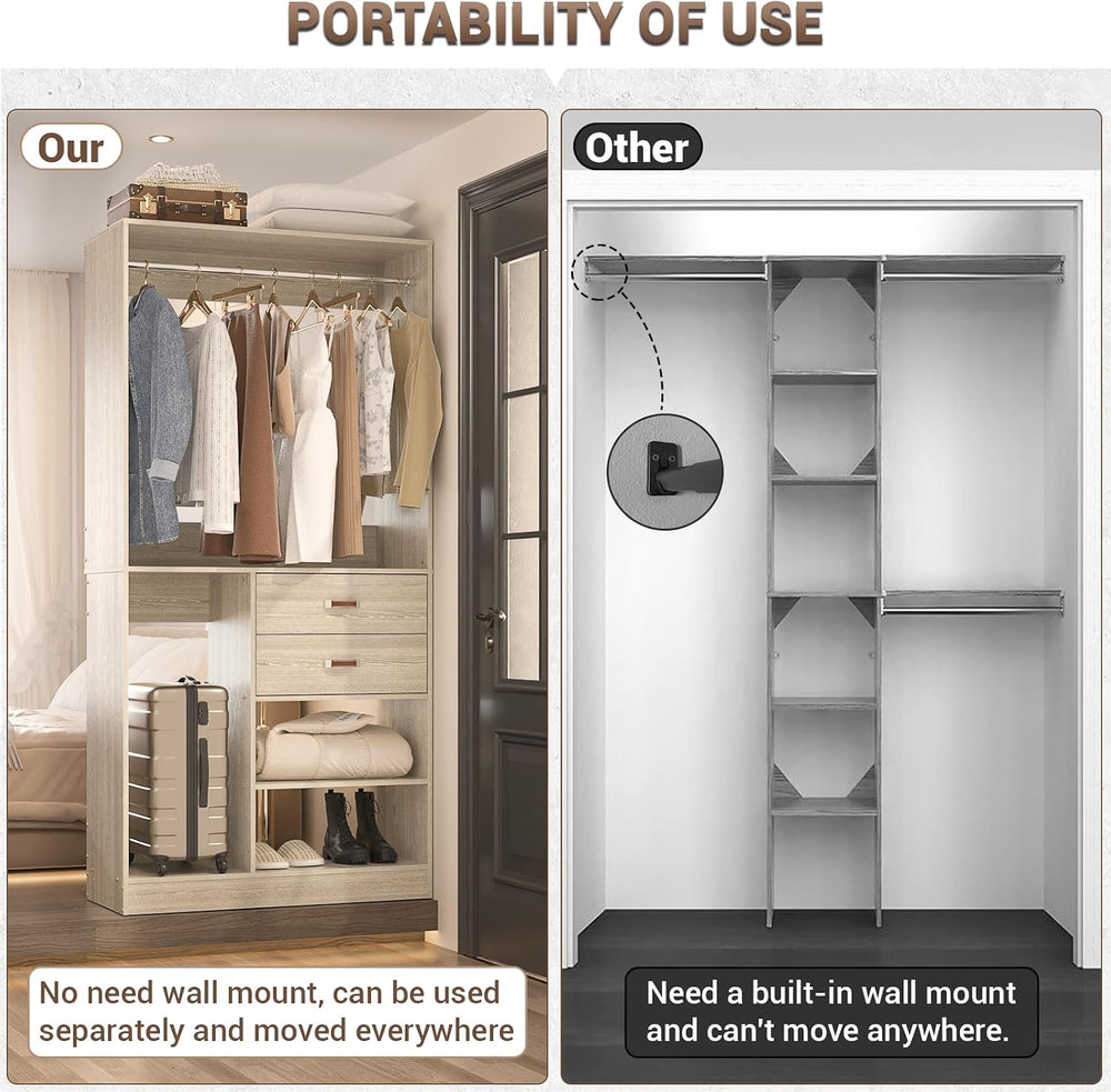 Armocity Freestanding Closet System with Suitcase Storage, 40 Inches Stand-Al...