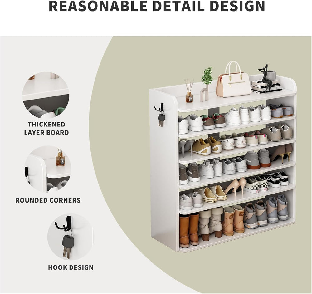 5 Tier Shoe Rack, Wooden Shoe Storage Cabinet, Large Capacity Tall Shoe Shelf...