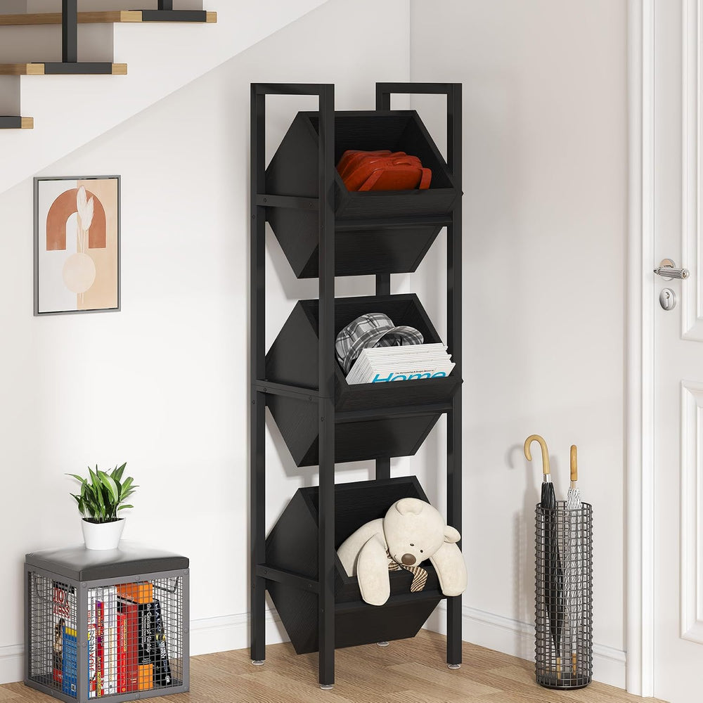 Tribesigns 3-Tier Basket Stand, Wood Snack Rack with Baskets, Rustic Vertical...