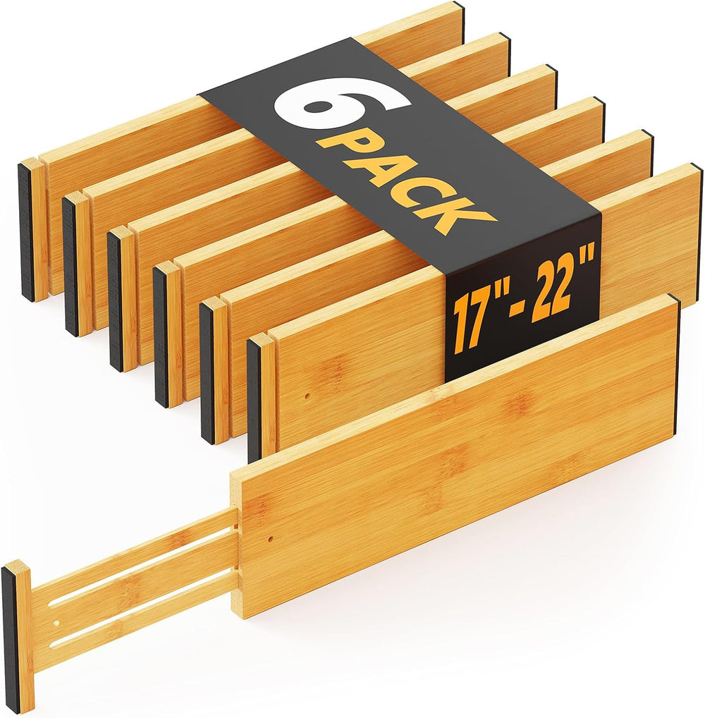 SpaceAid Bamboo Dresser Drawer Dividers 6 Pack, 4.65“ High Adjustable 17“-22”...