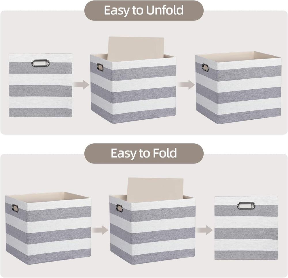 13 x 15 x 13 Inch Stripe Linen Storage Cube for Home Organizing, Pack of 4