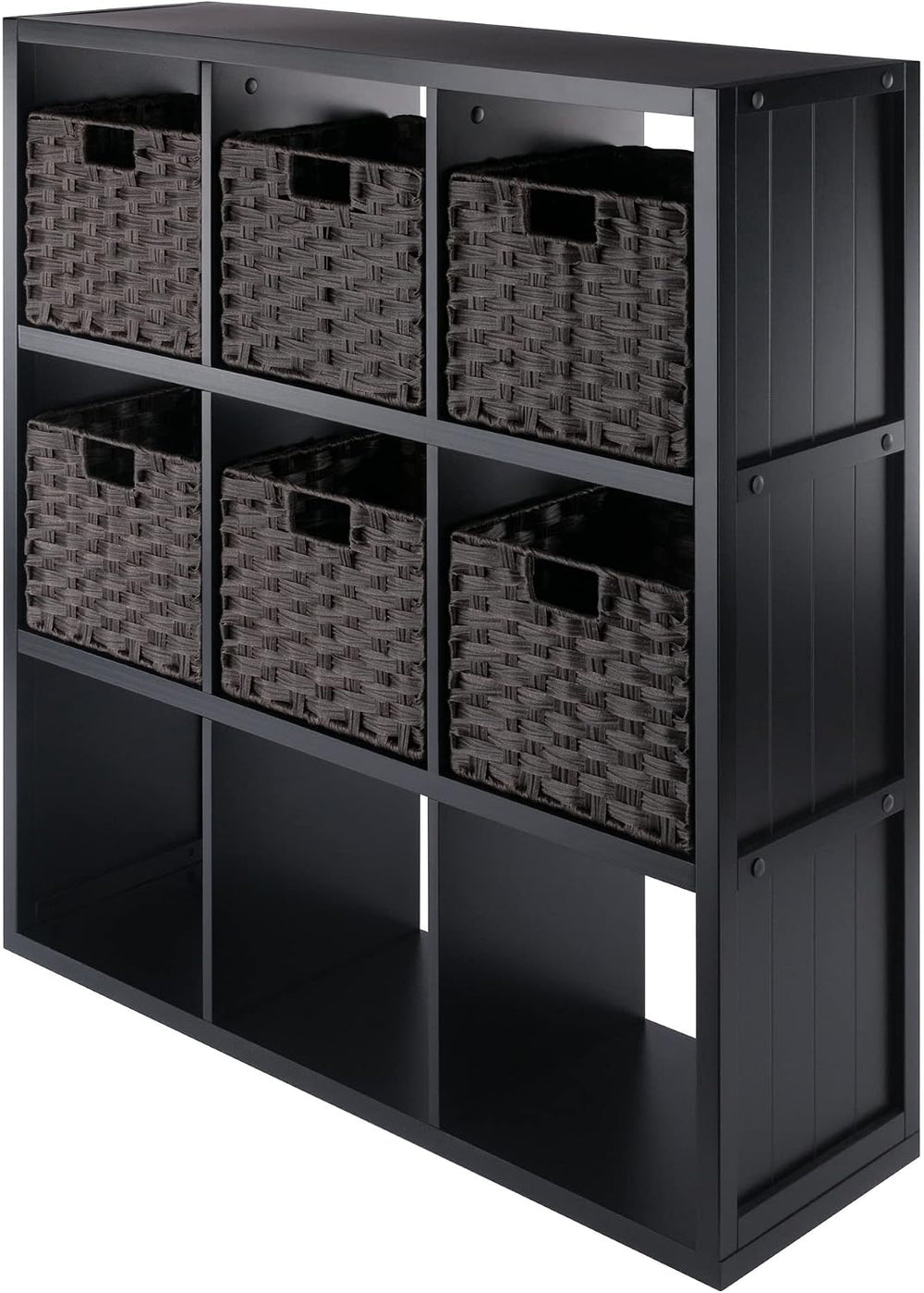 Winsome Timothy 7-Pc 3x3 Storage Shelf with 6 Foldable Woven Fiber Baskets, B...
