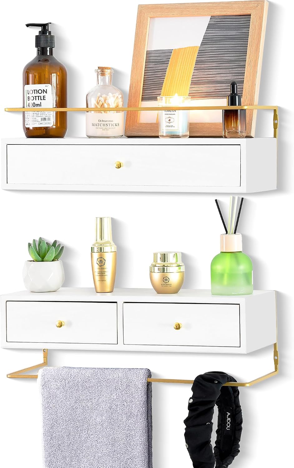 Dreampossible Floating Shelves With Drawers Set of 2 - Wall Mounted Storage f...