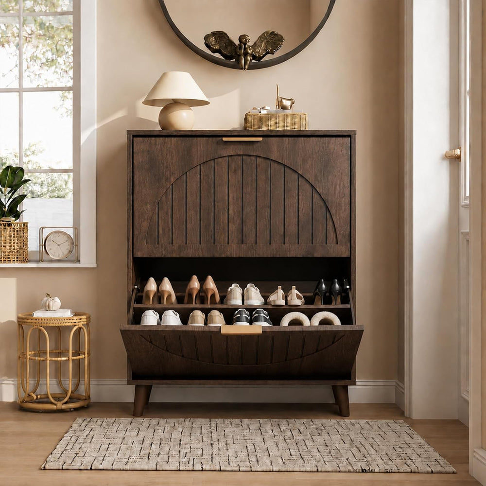 Shoe Storage Cabinet for Entryway, Narrow Slim Shoe Cabinet with 2 Flip Drawe...