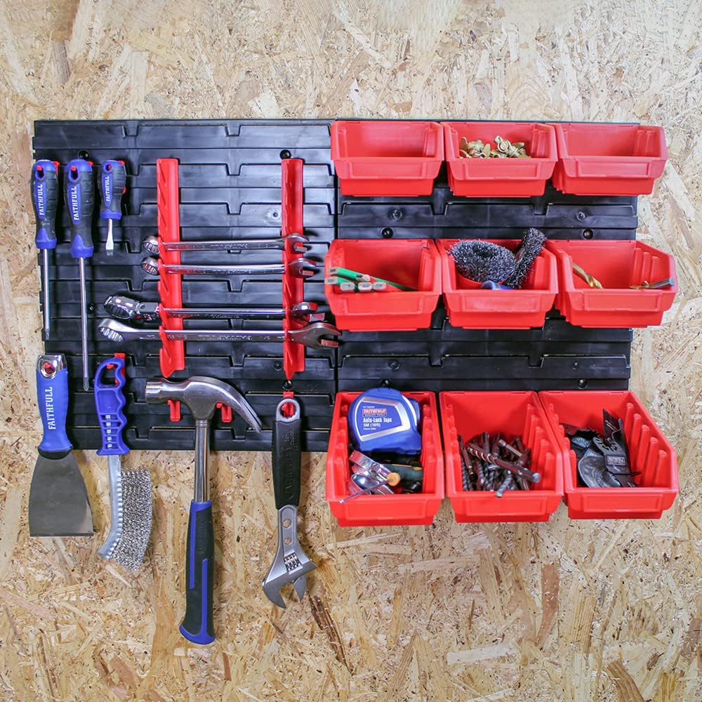 Faithfull FAIPAN12KIT Wall Mounted Organiser Storage Rack 22 Pieces, Includin...
