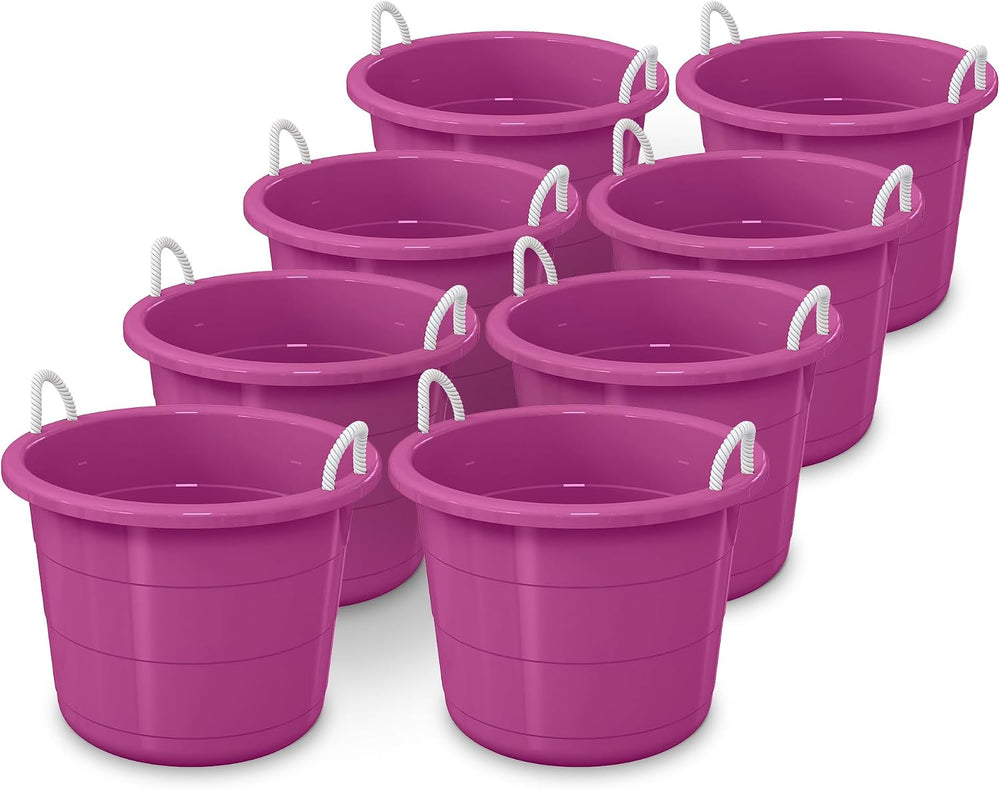 Life Story 8 Pack Plastic Storage Bucket with Rope Handles, 17 Gal, Black