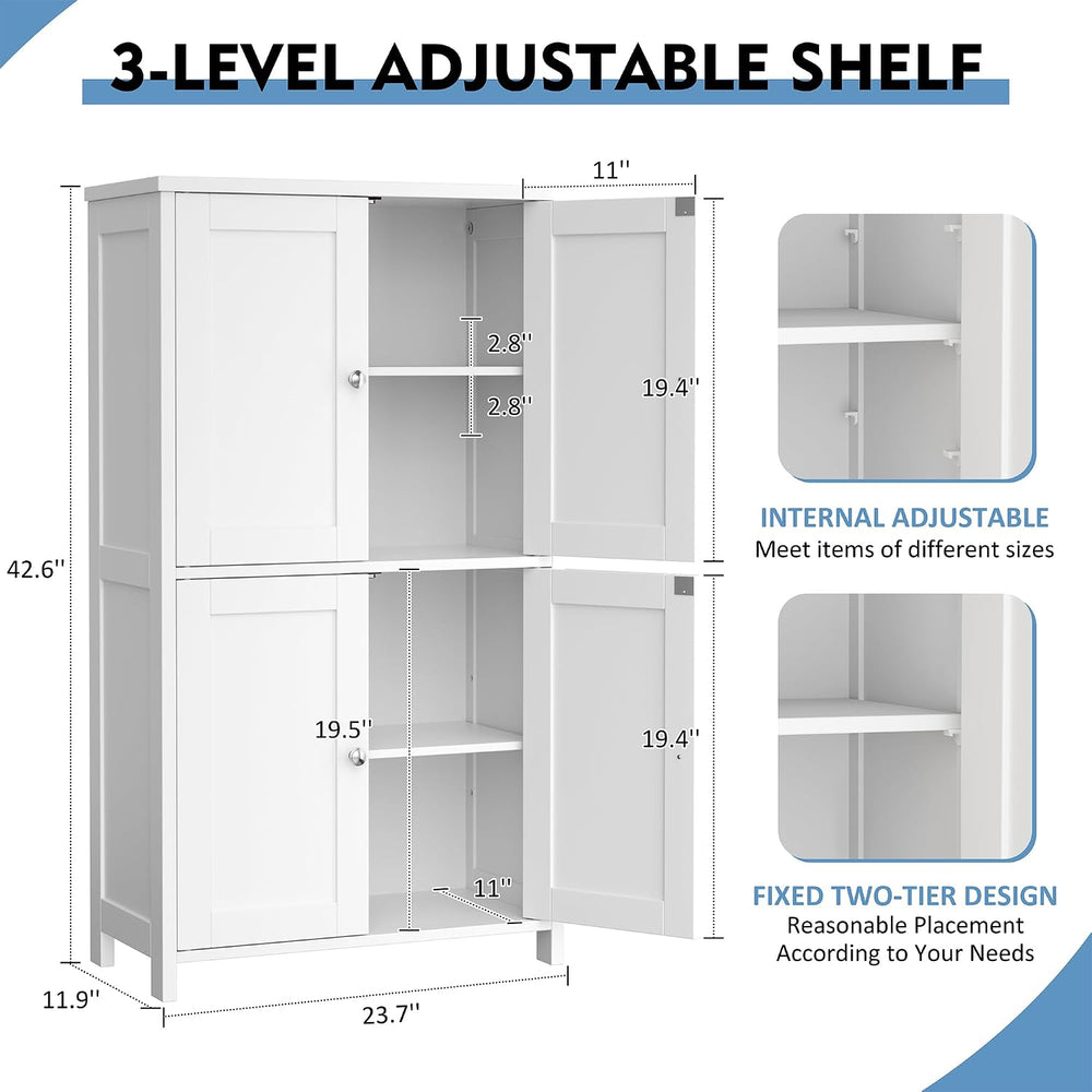 Shintenchi Bathroom Storage Cabinet 4 Doors & Adjustable Shelves White
