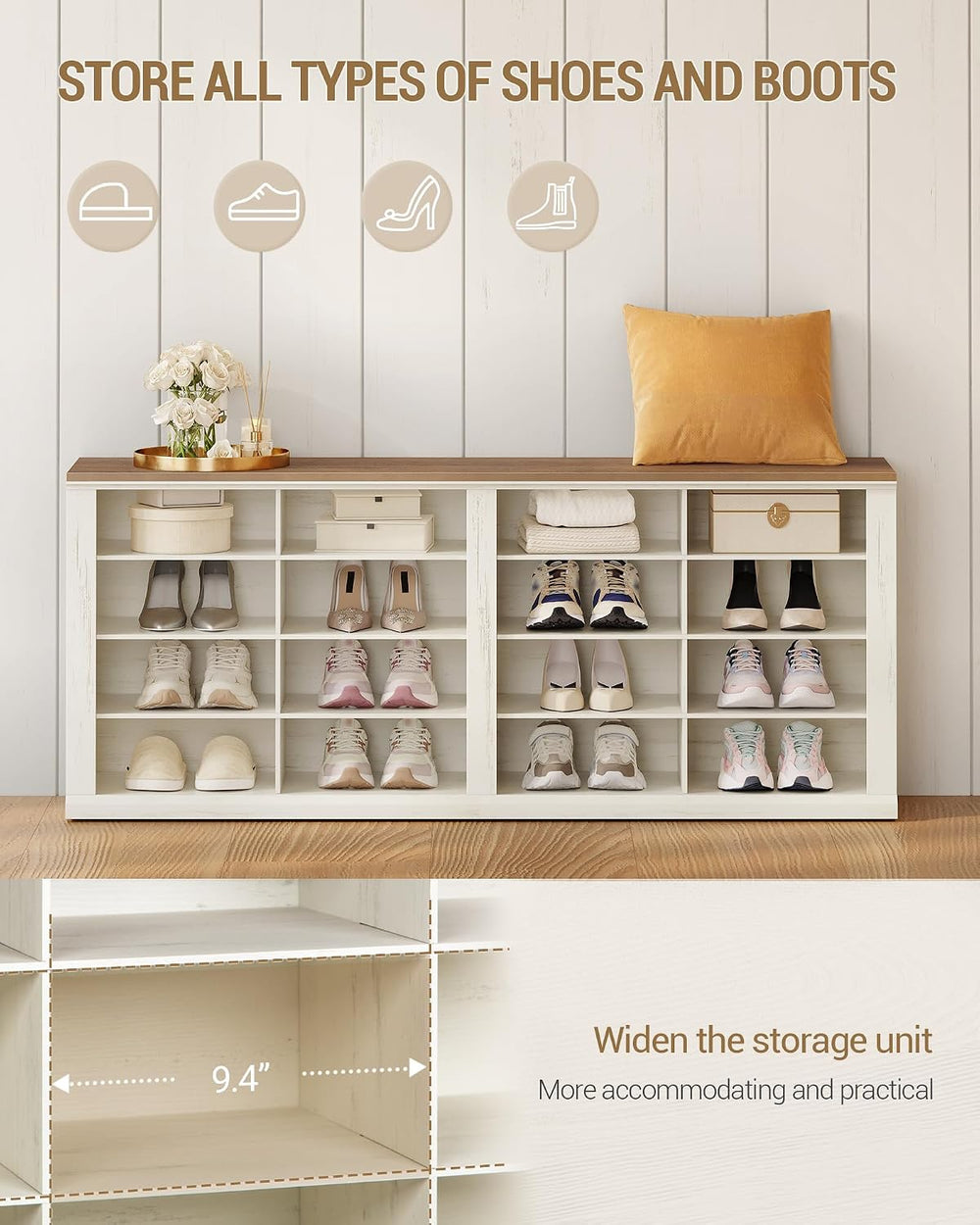 Hzuaneri Shoe Storage Bench, Wooden Entryway Shoe Benches with Cubby