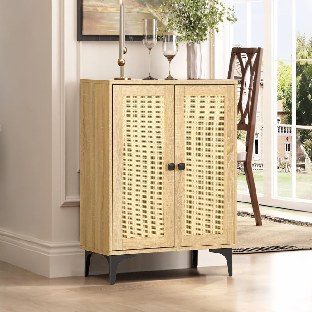 Rattan Cabinet, Buffet Cabinet with Storage, Boho Small Sideboard with Adjust...