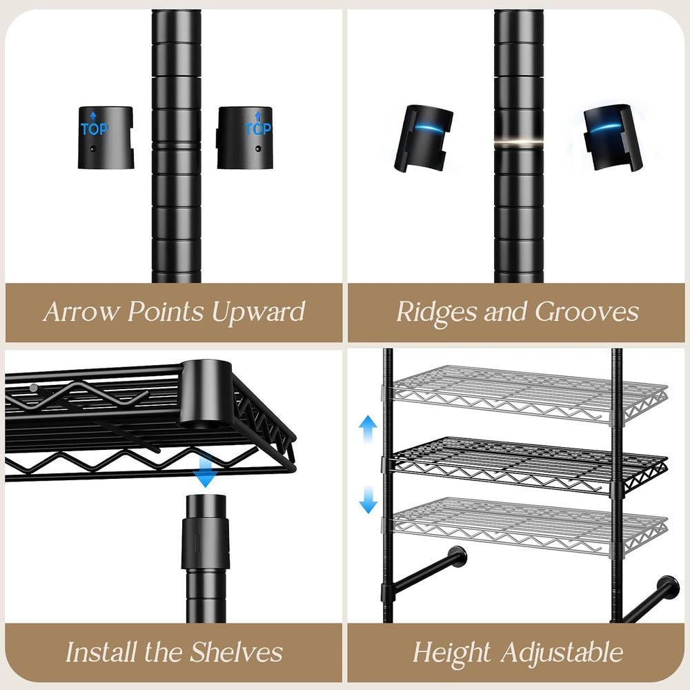 Wall Mounted Closet System, Heavy Duty 6-Row Clothes Rack, Expandable Industr...
