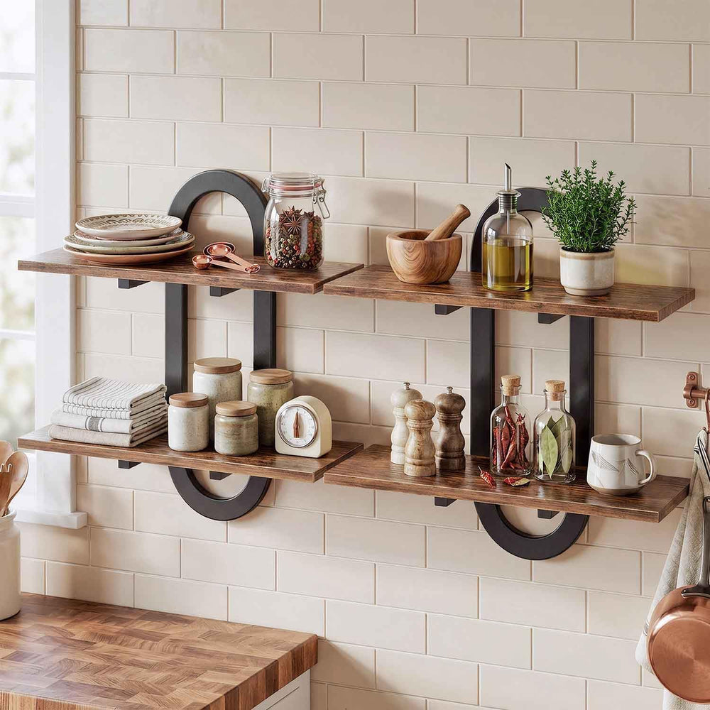 Arched Floating Shelves Set of 2, 15" Vintage Distressed Wall Mounted Sh...