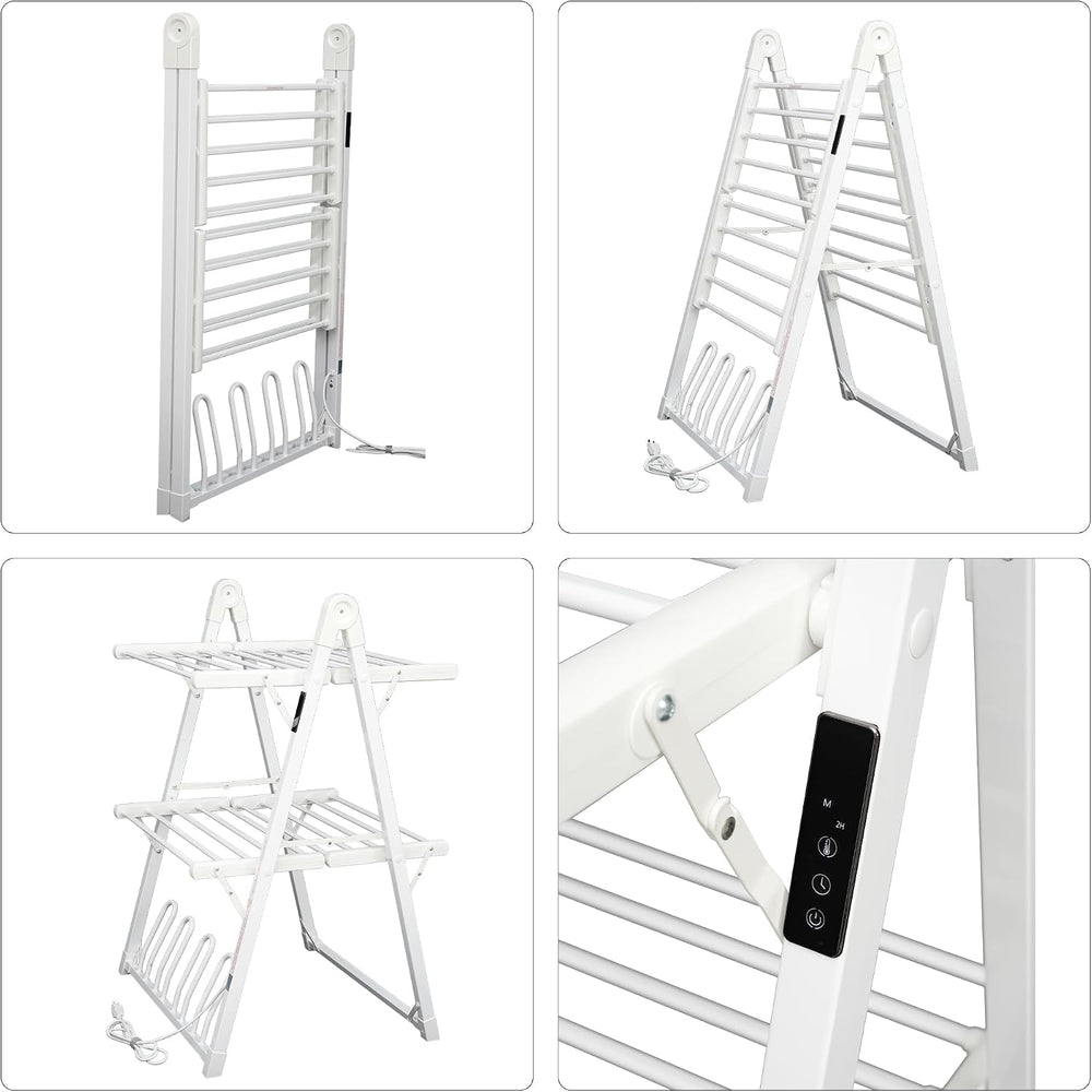 Heated Clothes Drying Rack Foldable Timer Shoes Socks,White
