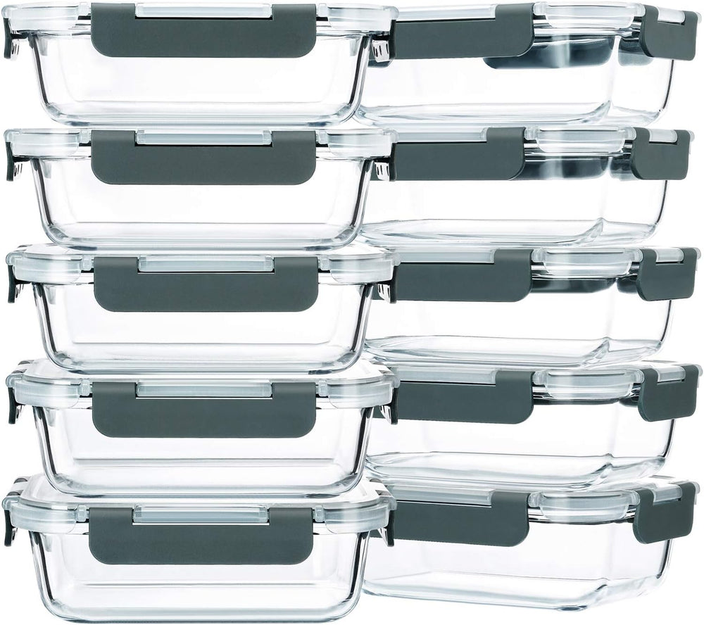 M MCIRCO 10 Pack,22 oz Glass Food Storage Containers with lids, Gray