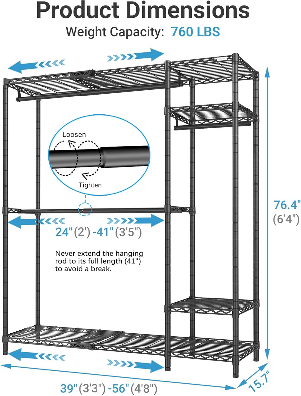 VIPEK X20 Expandable Metal Clothing Rack Adjustable from 3'3" to 4&#...
