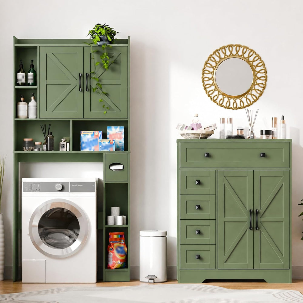 Befrases Farmhouse Storage Cabinet with 2 Doors and 5 Drawers, Green