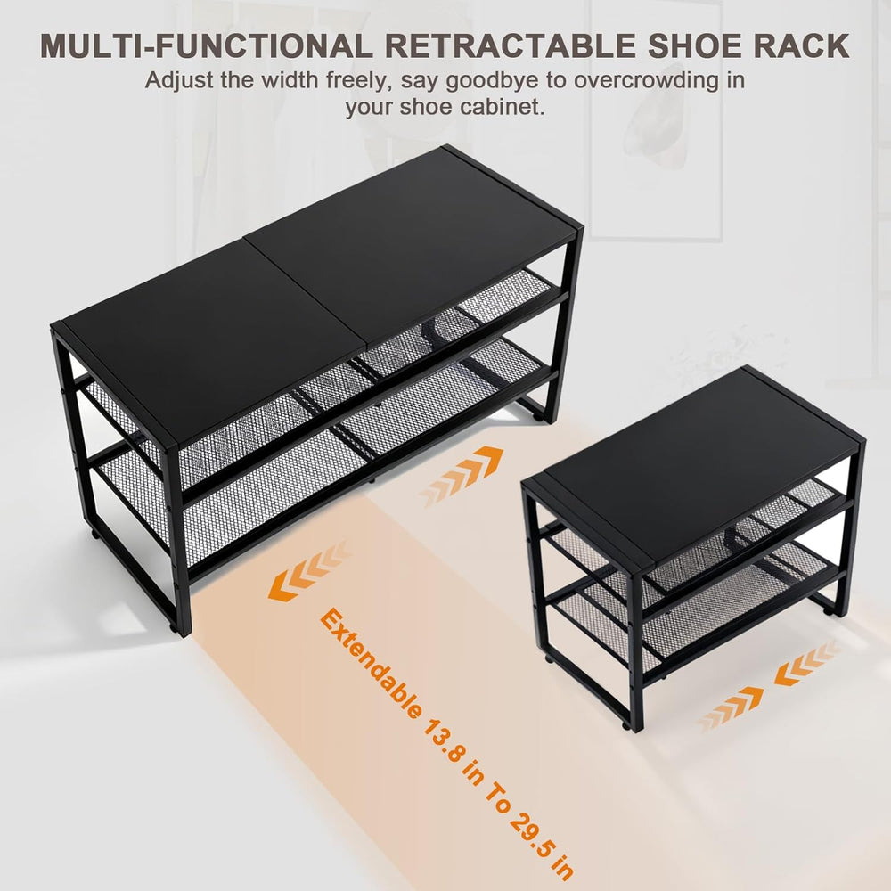 Expandable Shoe Rack,3 Tier Adjustable Metal Shoe Shelf for Closet, Sturdy Fr...